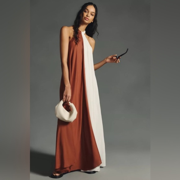 Anthropologie Let Me Be Colorblocked Halter Maxi Dress